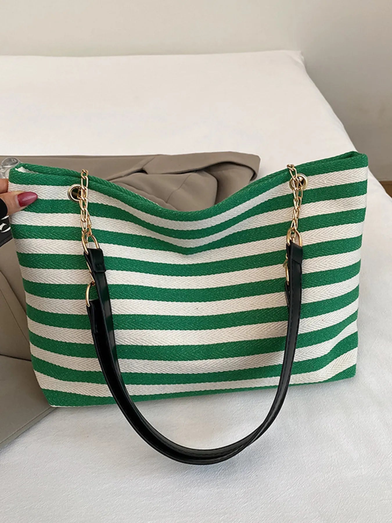 Striped Shoulder Bag with Chain Detail Trendsi
