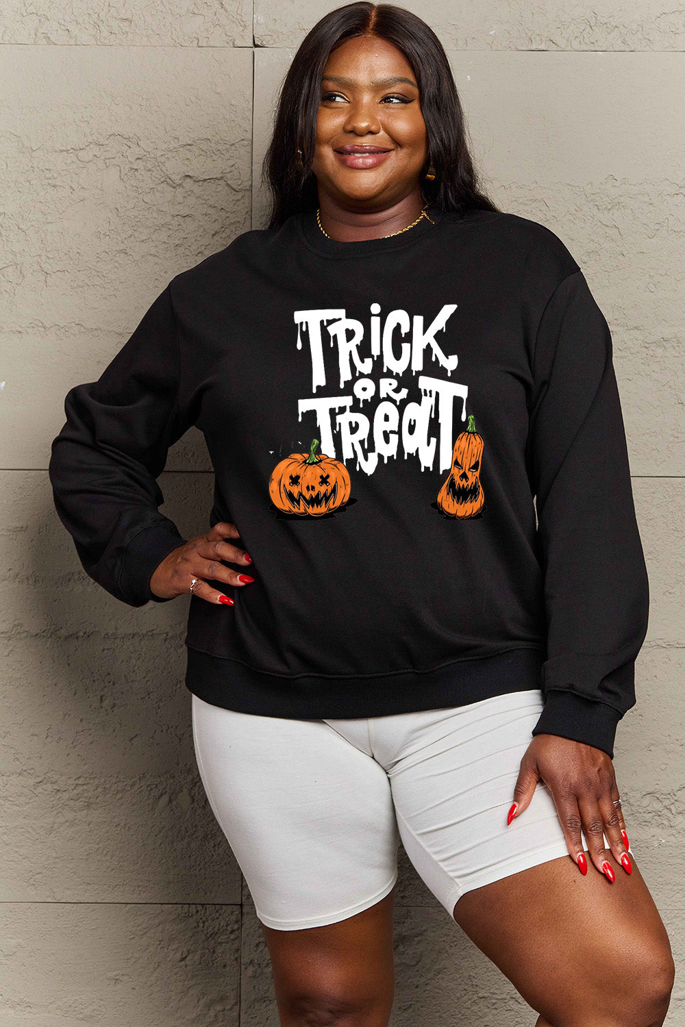 Women Simply Love Full Size Trick Or Treat Graphic Halloween Sweatshirt NicholesGifts