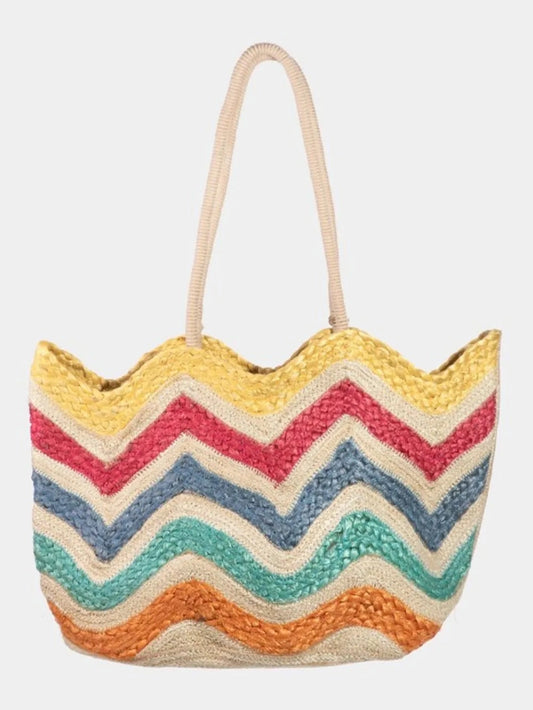 Fame Wavy Rainbow Straw Tote Bag
