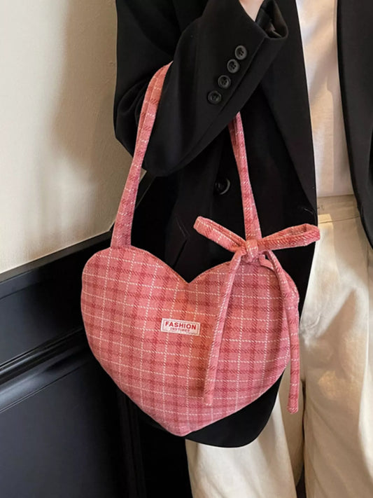 Heart-Shaped Plaid Shoulder Bag nicholesgifts