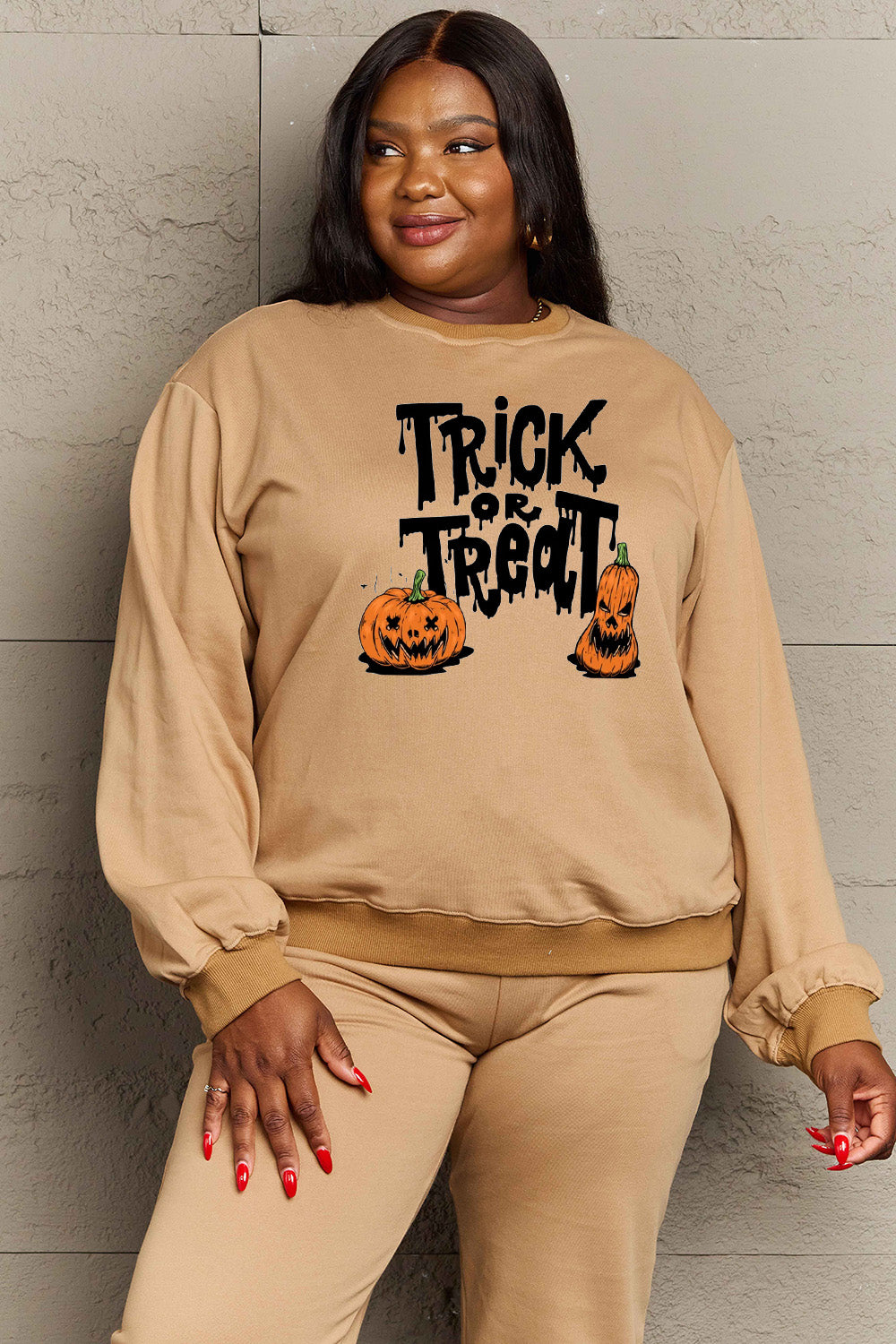 Women Simply Love Full Size Trick Or Treat Graphic Halloween Sweatshirt NicholesGifts