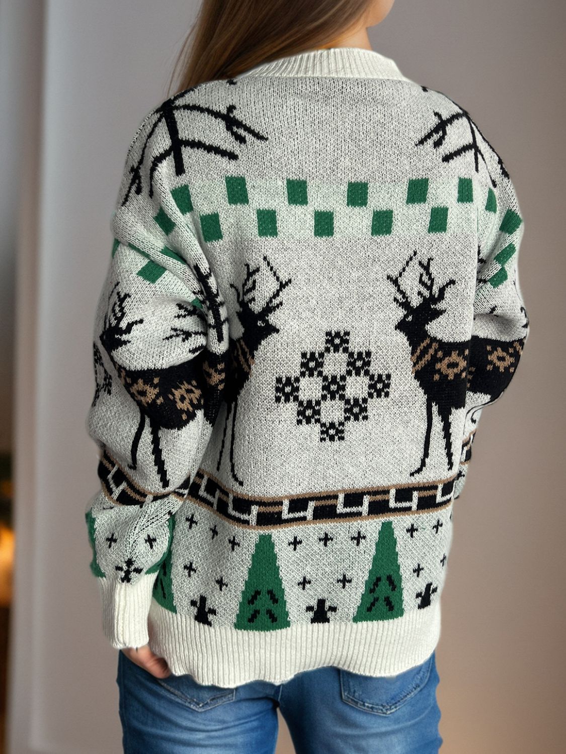 Christmas Element Round Neck Long Sleeve Sweater NicholesGifts