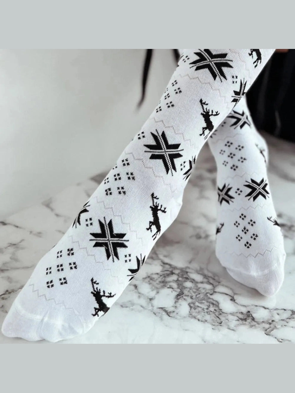 Christmas Element Bowknot Ribbed Trim Over Knee Stockings Trendsi