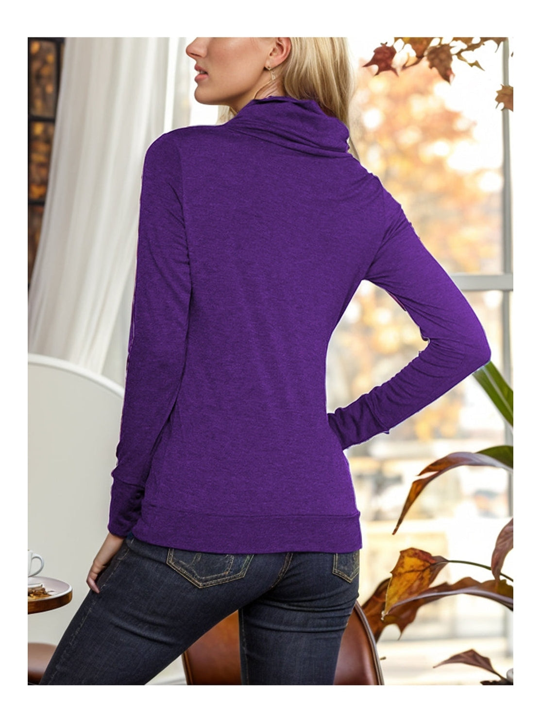 Women Shiny Buttoned Mock Neck Long Sleeve Blouse NicholesGifts