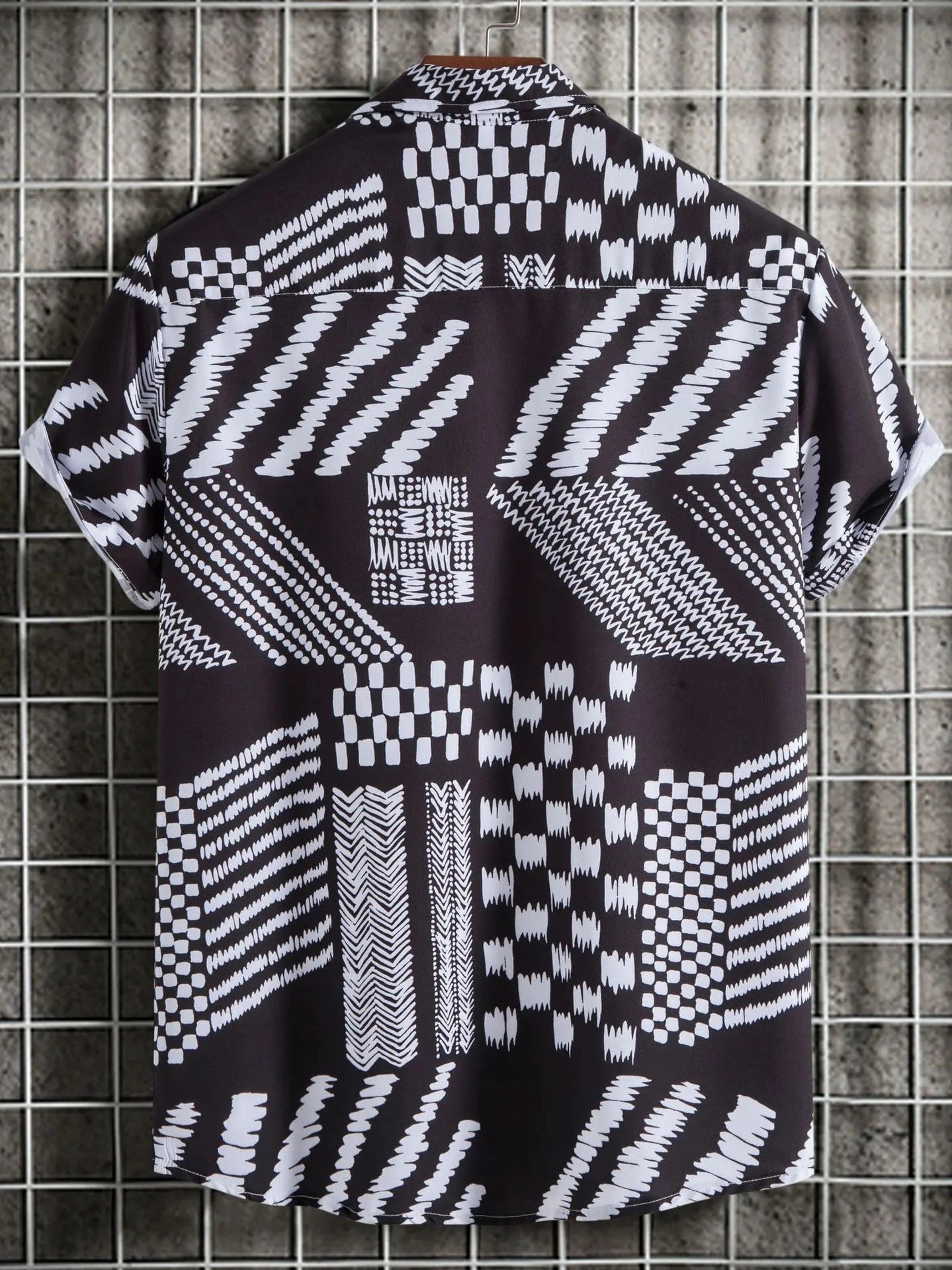 Men's Plus Size Geometric Pattern Short Sleeve Button-Up Shirt NicholesGifts
