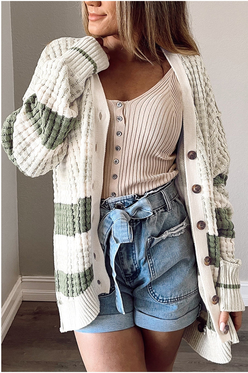 NicholesGifts Women Striped Button Down Cardigan NicholesGifts