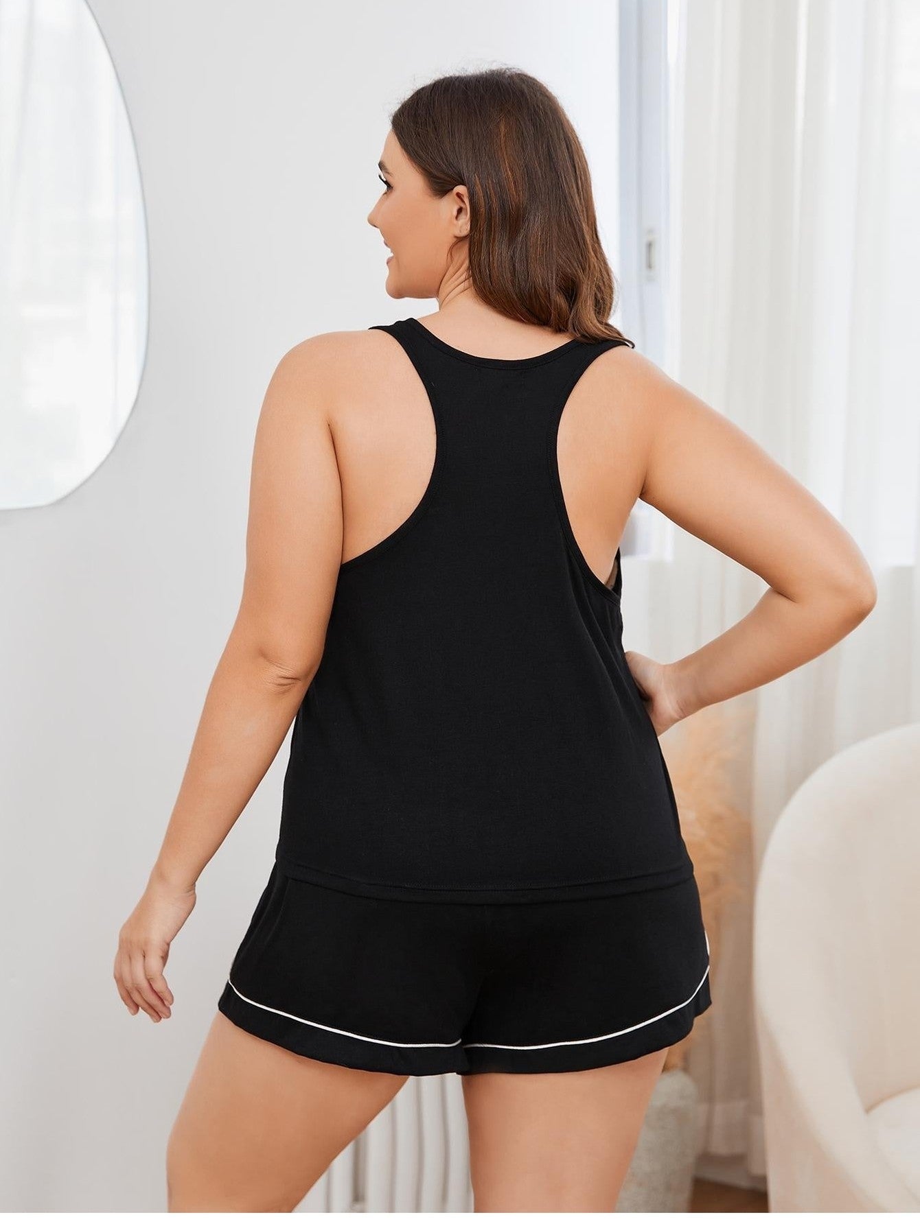 Plus Size Contrast Piping Racerback Tank and Shorts Lounge Set