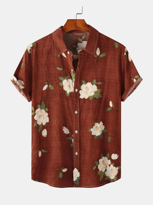 Men's Plus Size Floral Print Short Sleeve Button Down Shirt NicholesGifts