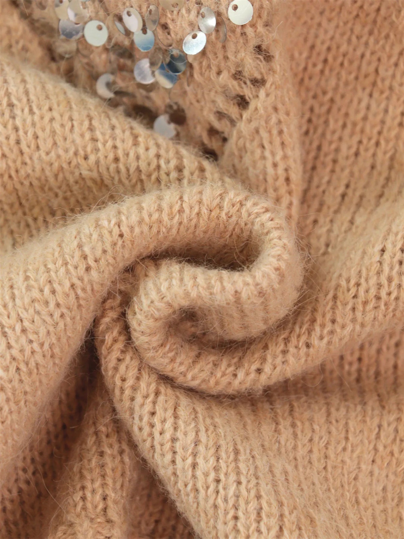 Sequined Diamond Pattern Oversized Sweater Trendsi