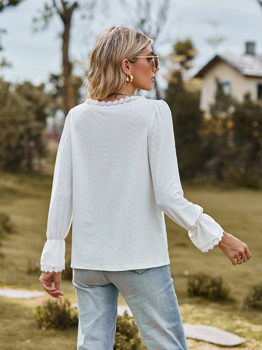 V-Neck Flounce Sleeve Blouse nicholesgifts