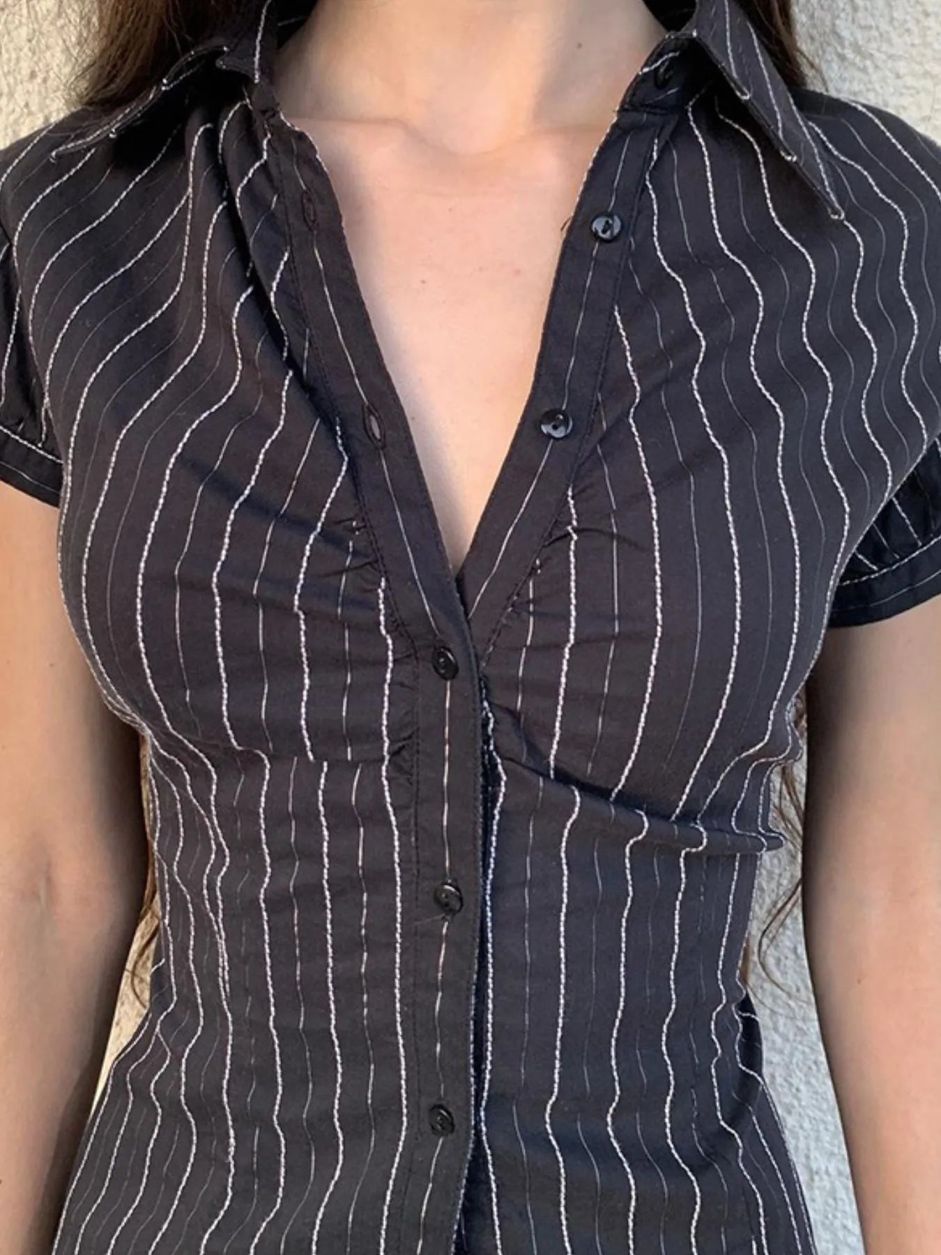 Striped Button-Down Collared Neck Shirt Trendsi