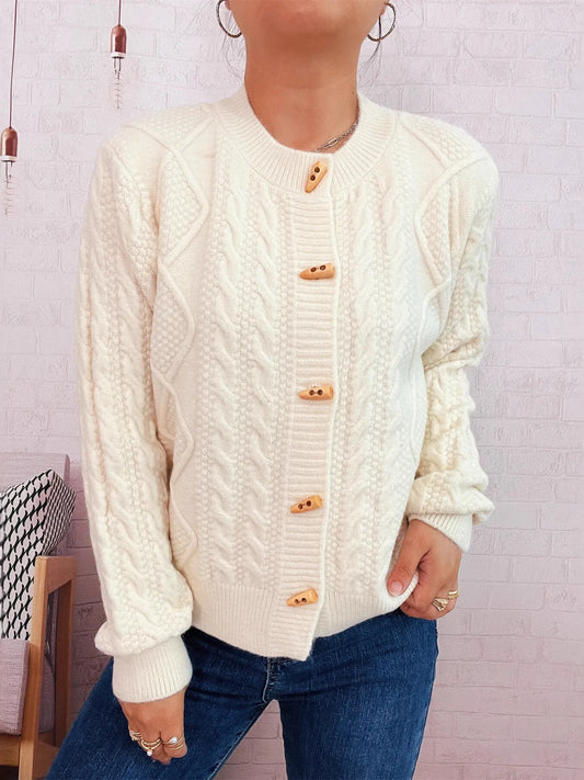Cable Knit Button-Up Cardigan