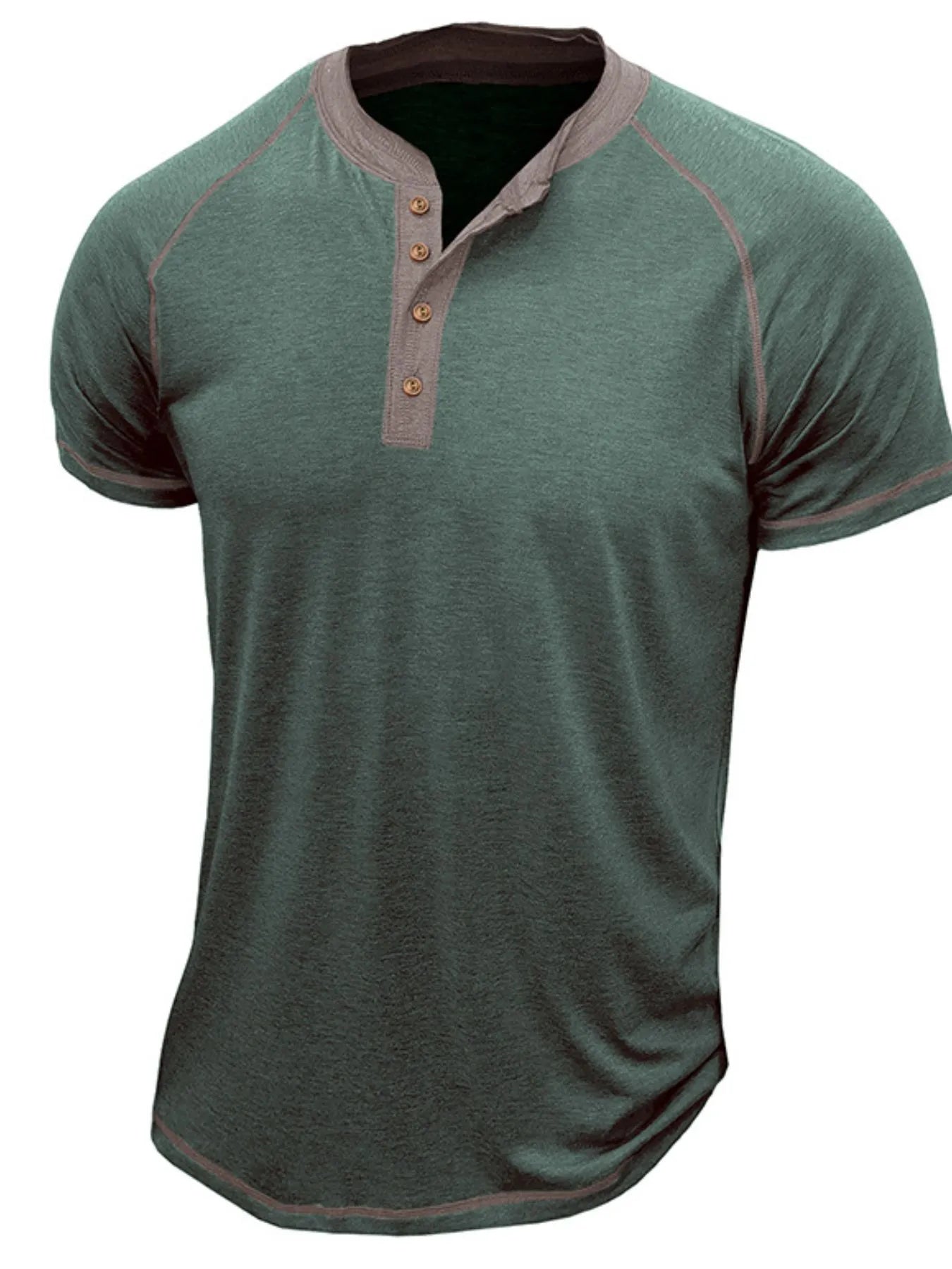 Men's Casual Henley Polo T-Shirt with Contrast Stitching