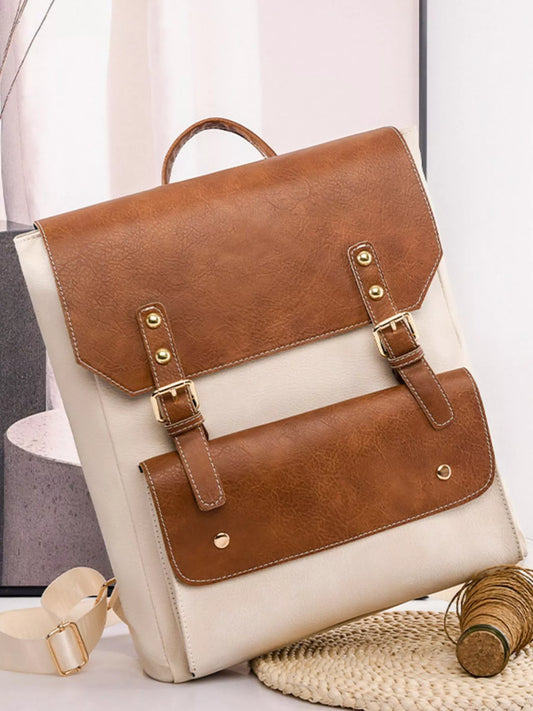 Two Tone Buckle Backpack Bag nicholesgifts