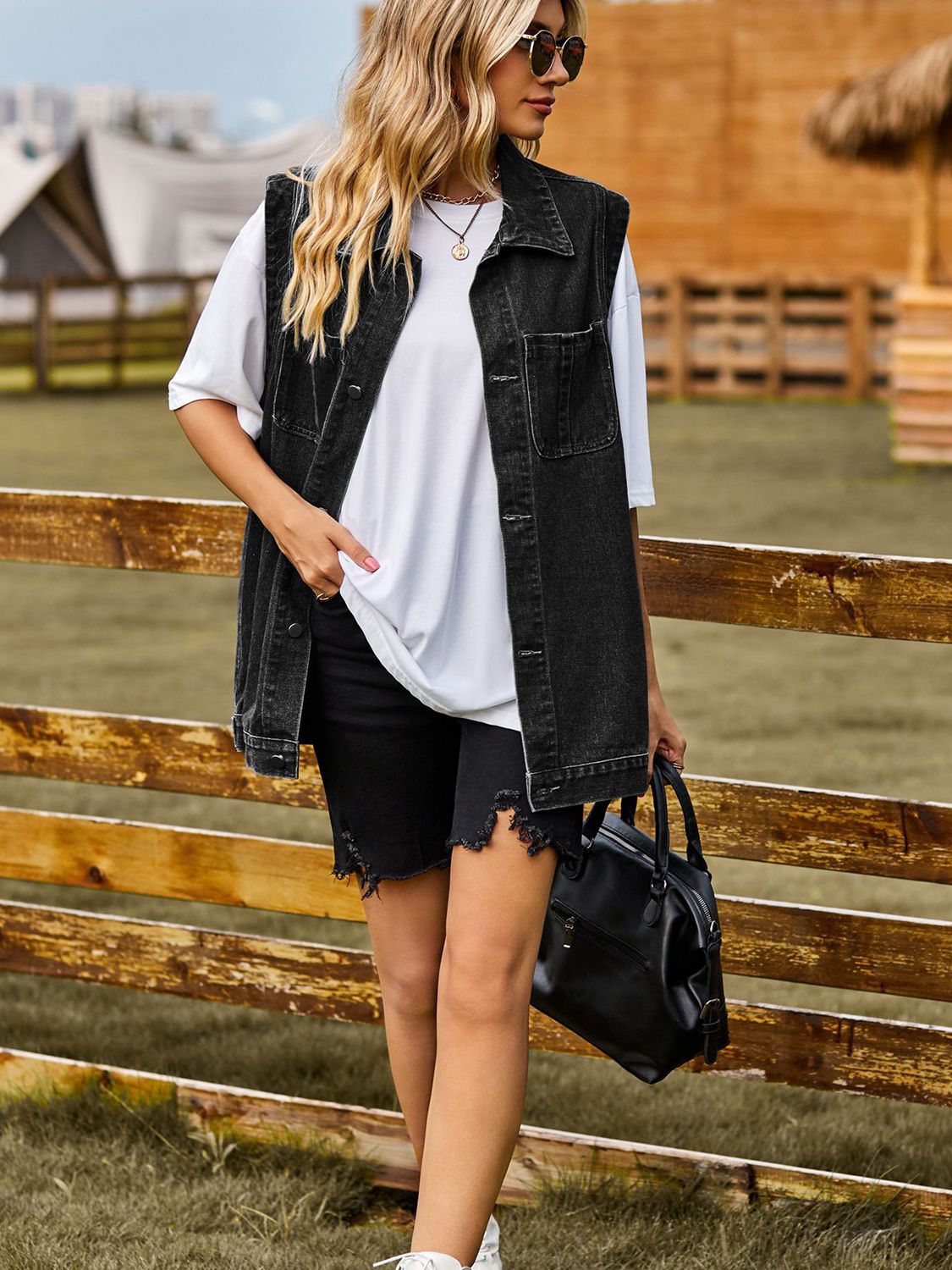 NicholesGifts Women Button Down Denim Vest NicholesGifts
