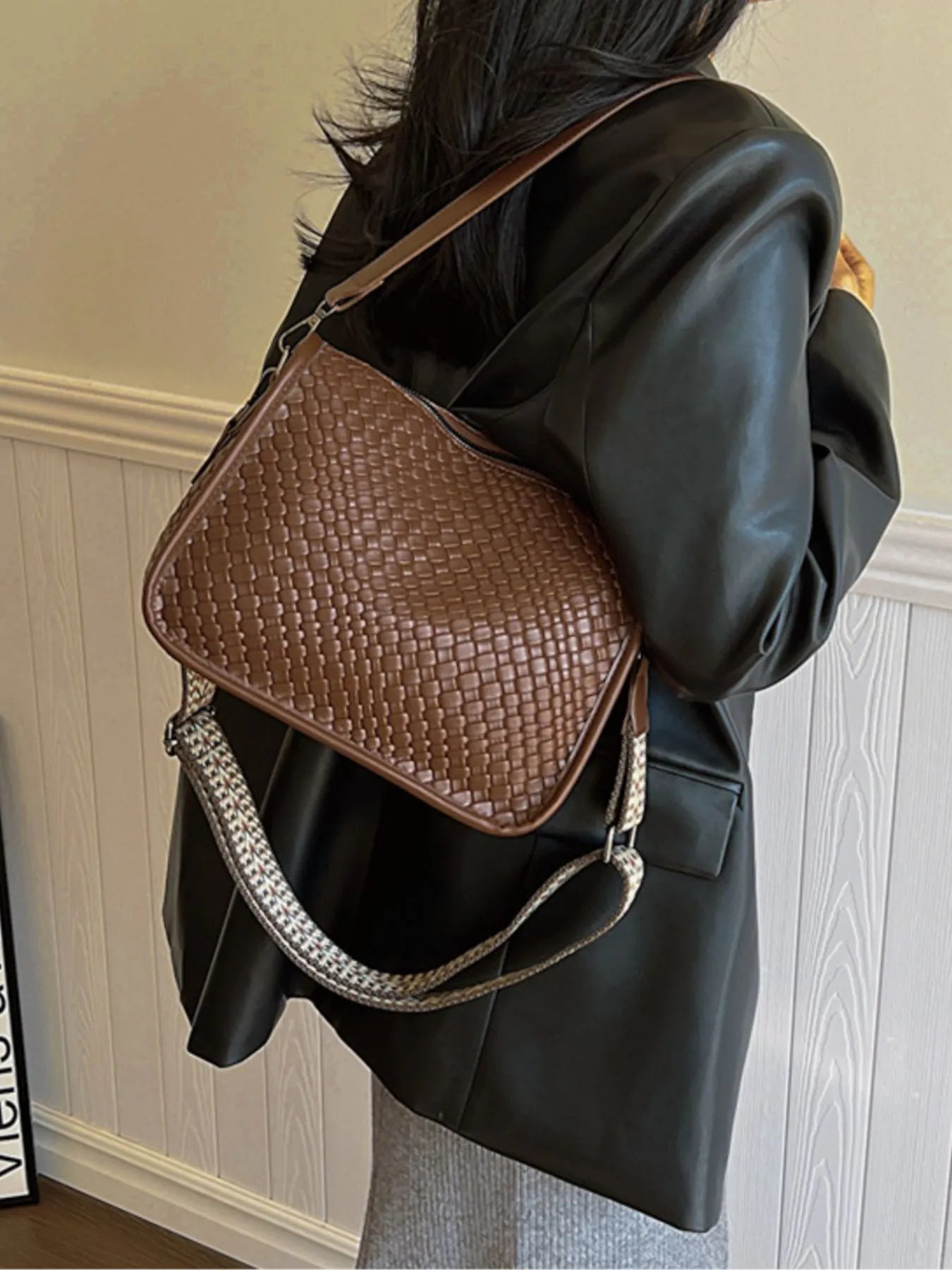 Textured Leather Shoulder Bag Trendsi