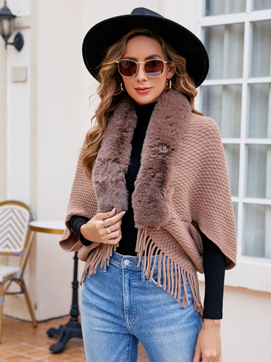 NicholesGifts Women Open Front Fringe Hem Poncho NicholesGifts