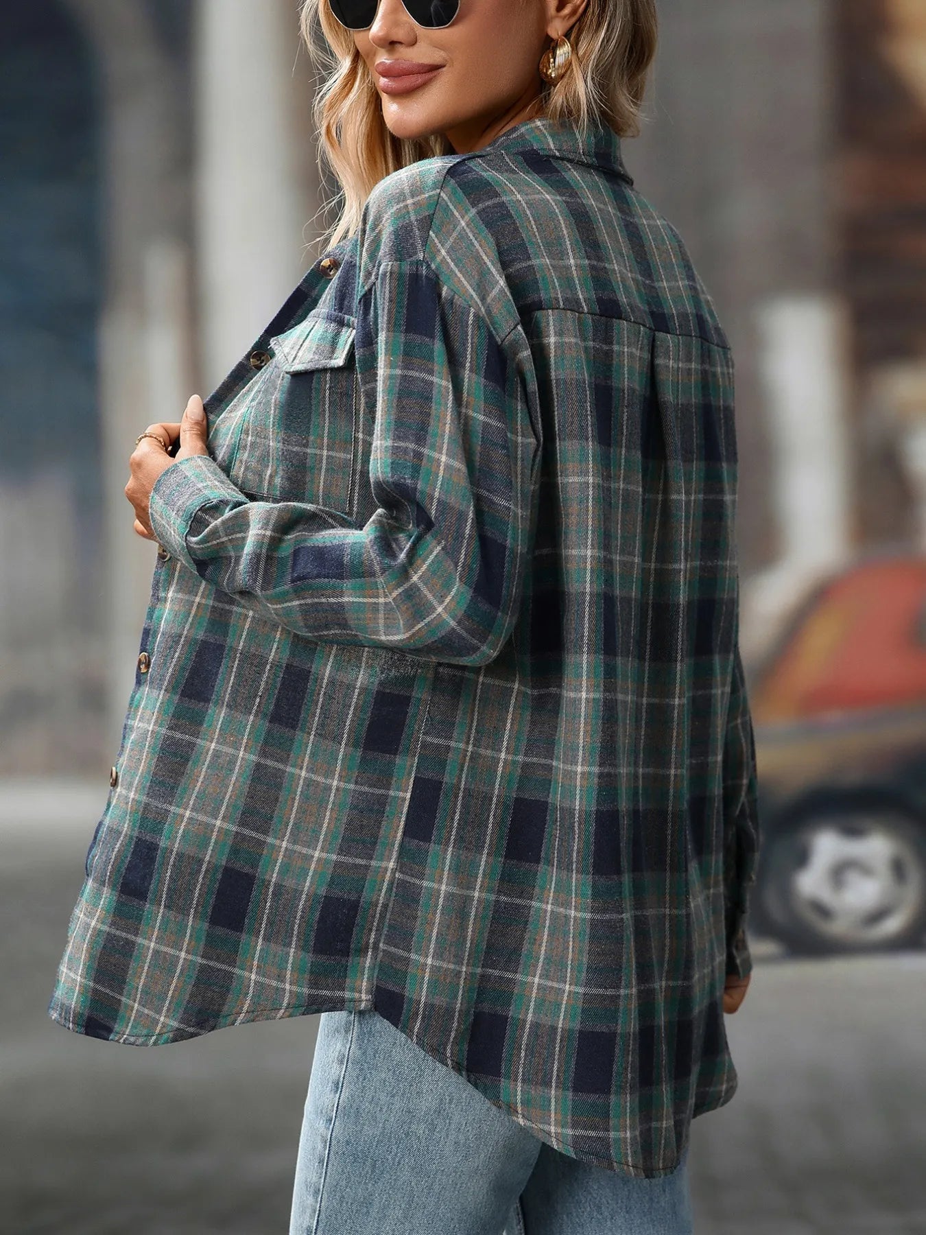 Oversized Plaid Button-Up Shirt NicholesGifts