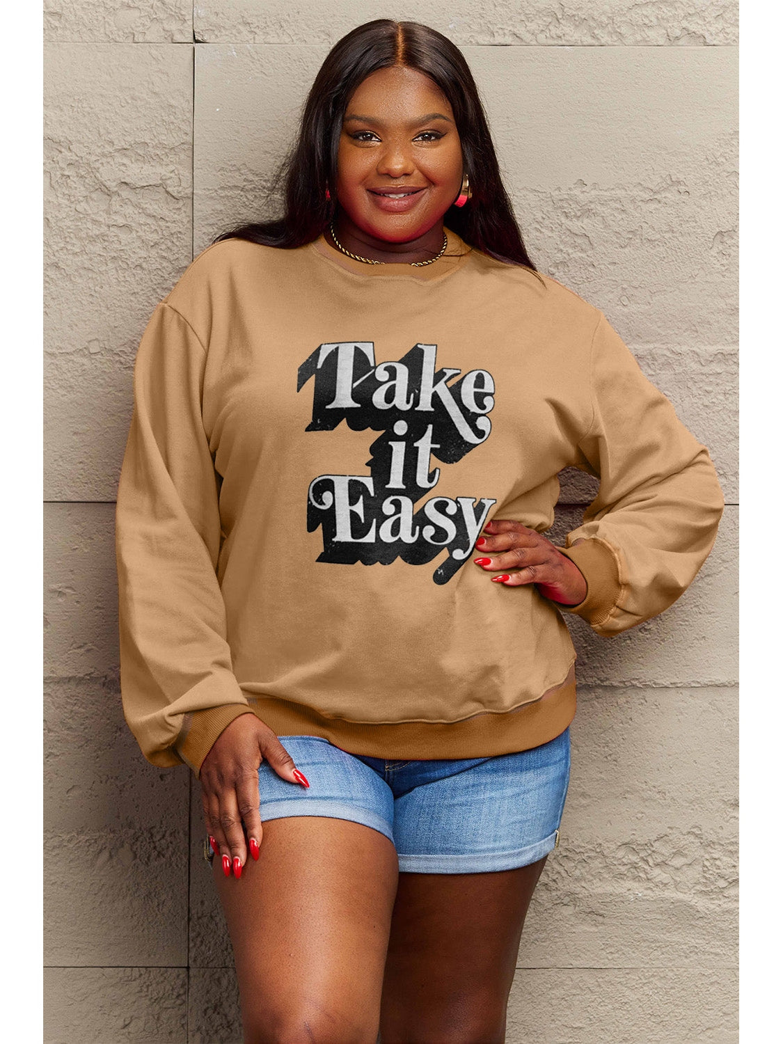 Simply Love Full Size TAKE IT EASY Graphic Sweatshirt NicholesGifts