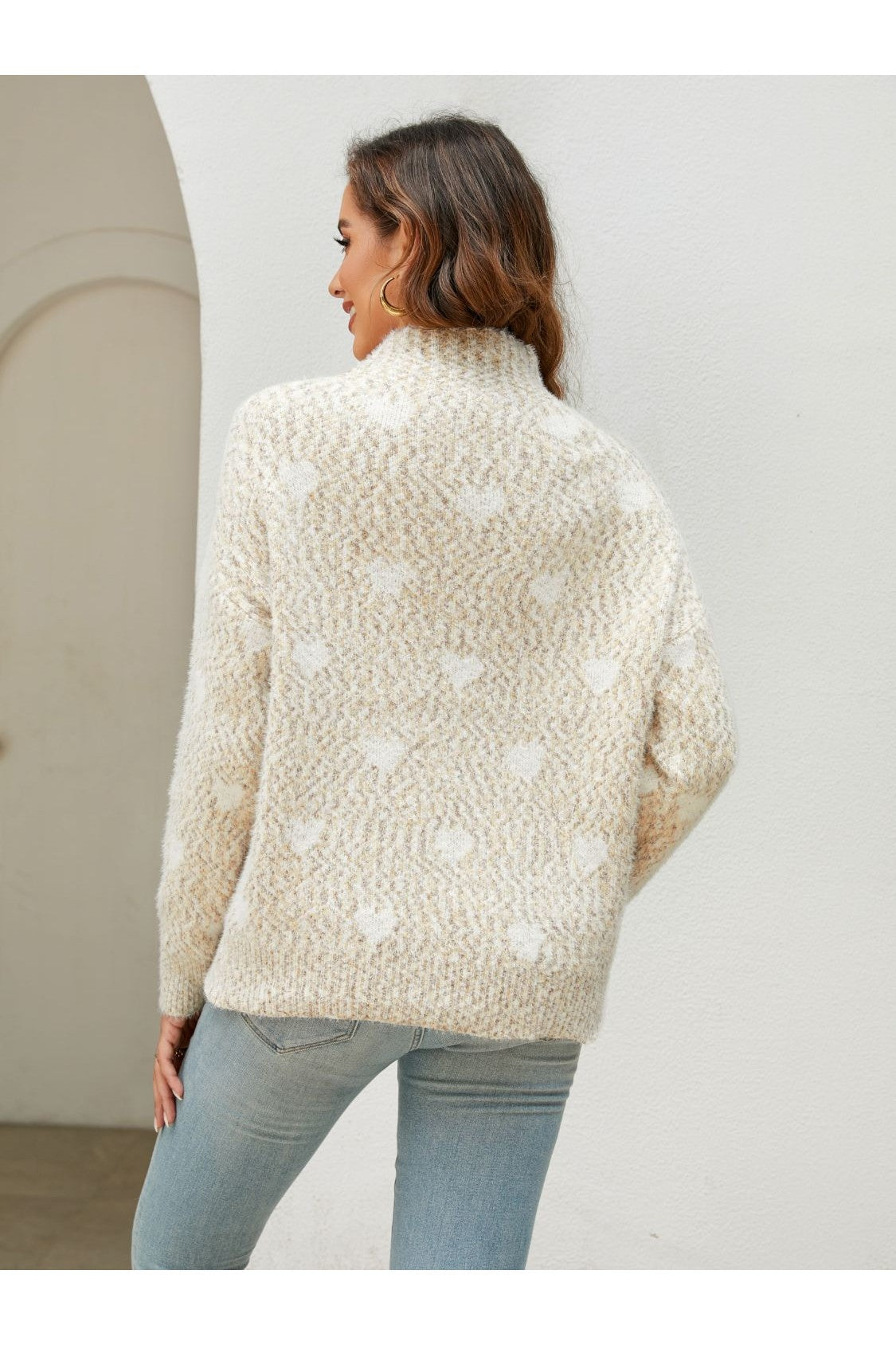 Women Heart Mock Neck Sweater NicholesGifts