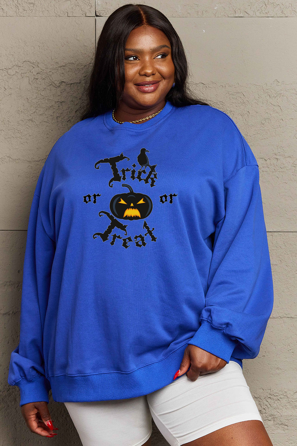 Simply Love Full Size TRICK OR TREAT Graphic Sweatshirt NicholesGifts