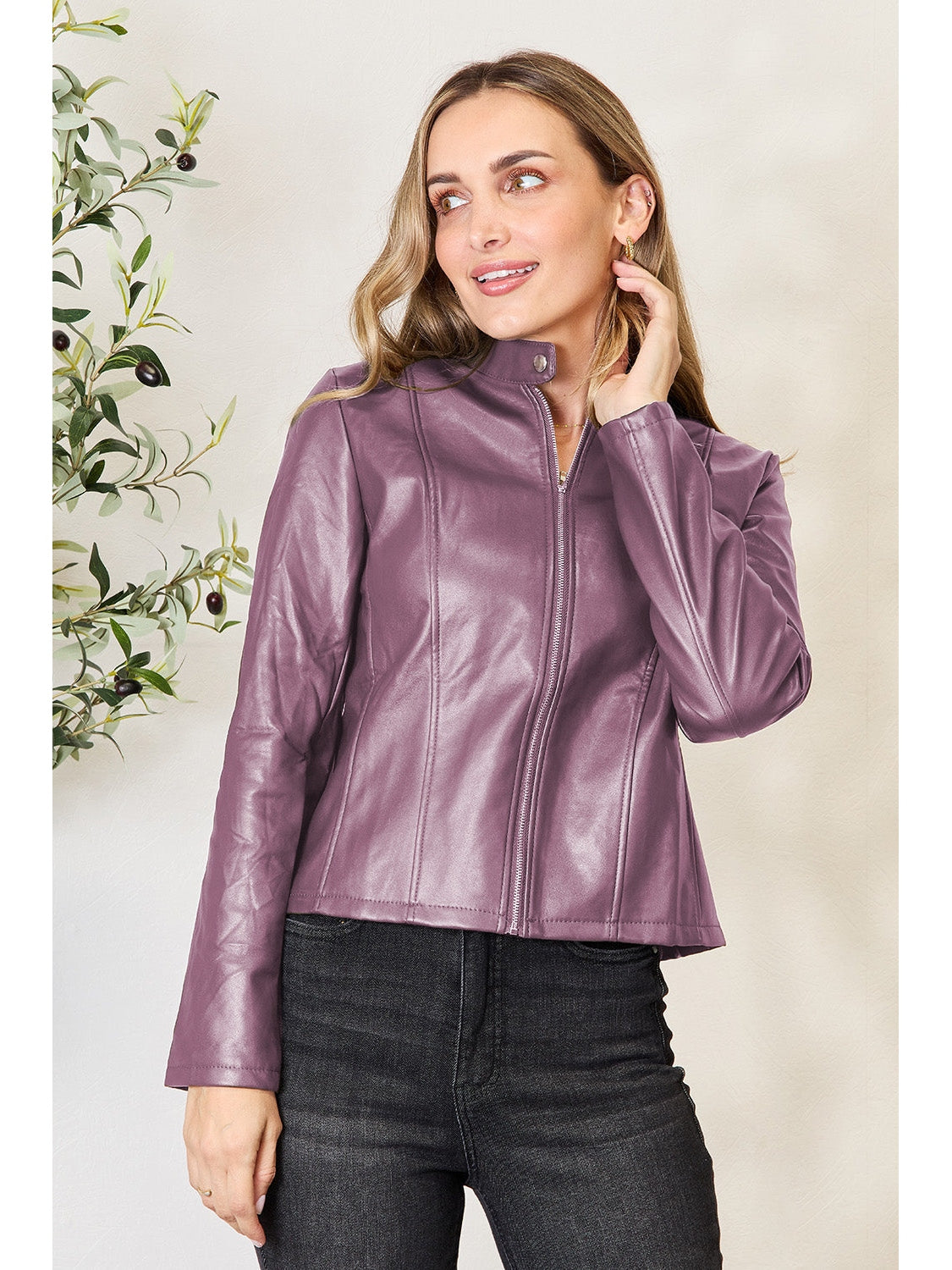 NicholesGifts Women Mock Neck Zip Up Jacket NicholesGifts