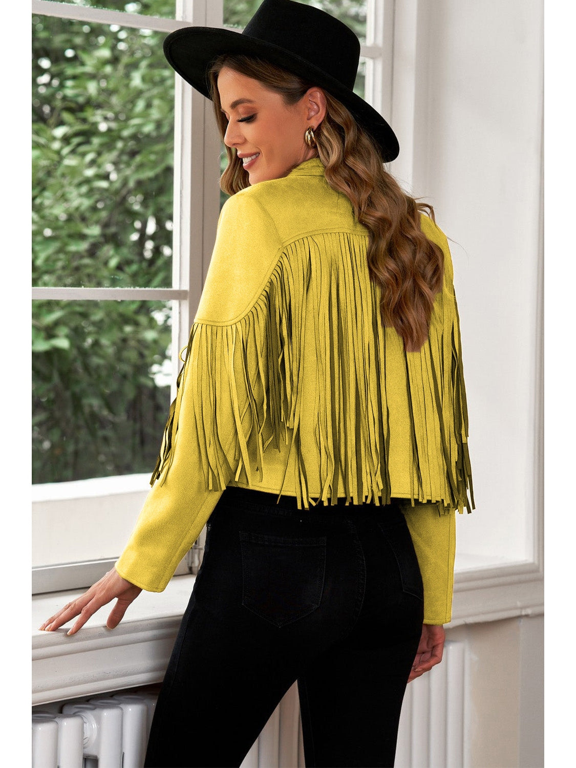 Fringe Trim Lapel Collar Cropped Blazer NicholesGifts