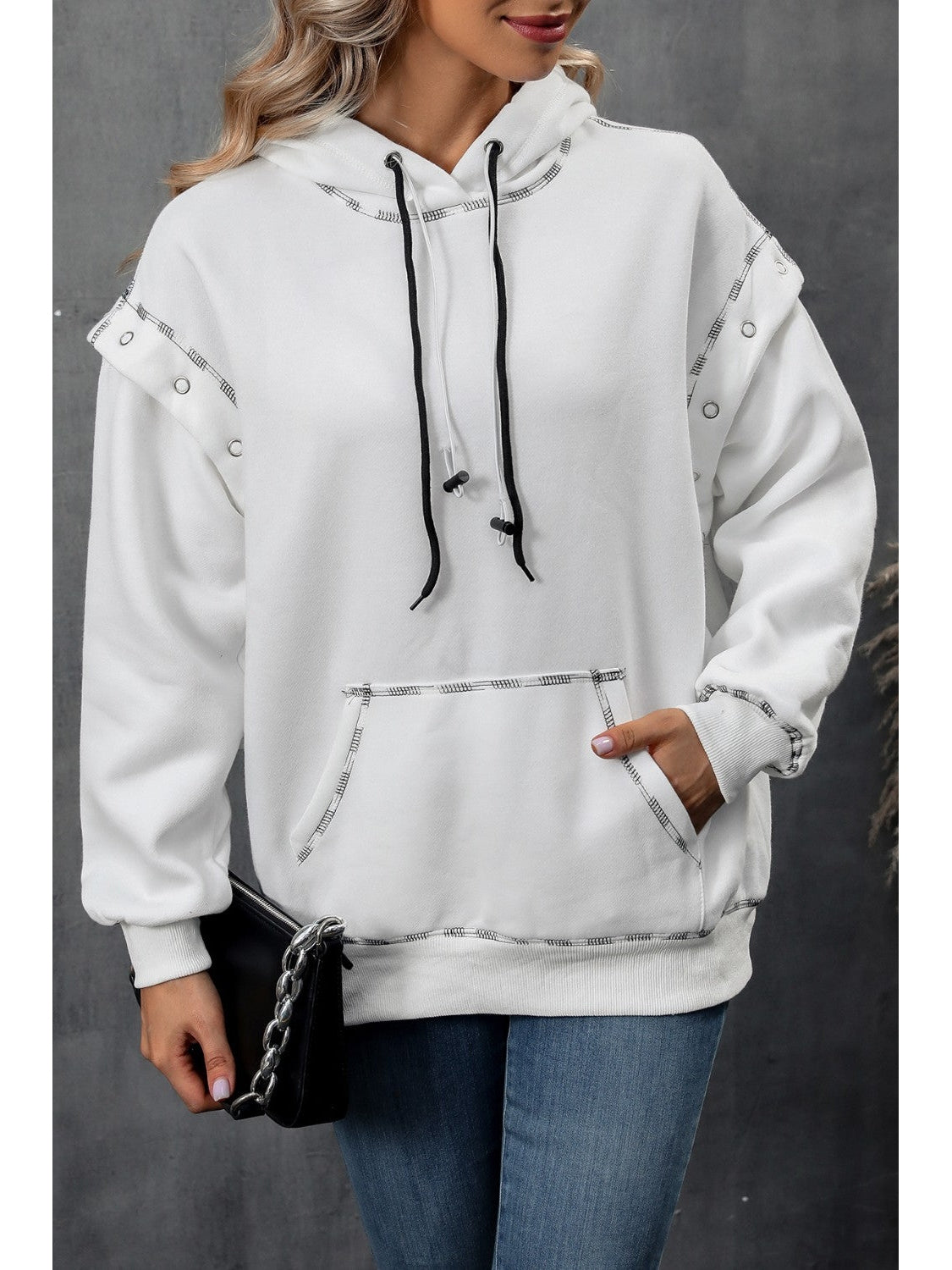 NicholesGifts Women Ivy Lane Drawstring Kangaroo Pocket Dropped Shoulder Hoodie NicholesGifts