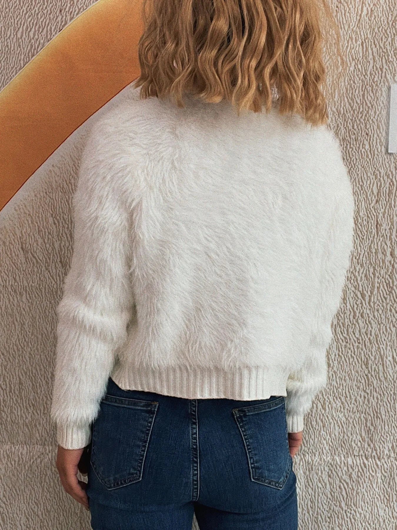 Women Flower Fuzzy Button-Up Cardigan nicholesgifts