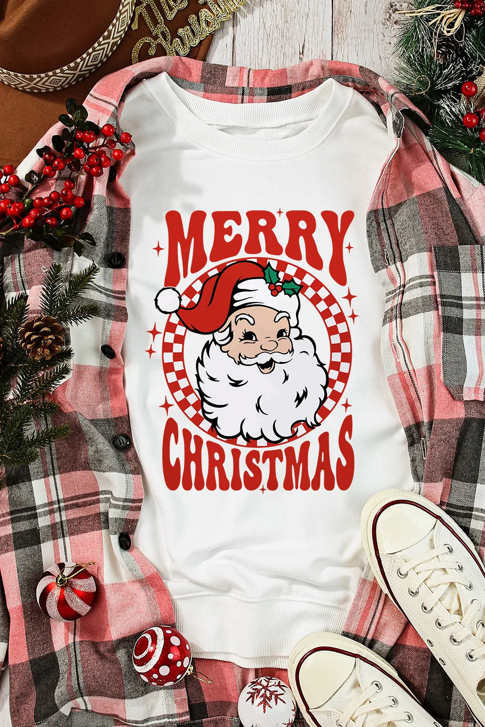 Santa Graphic Round Neck Long Sleeve Sweatshirt NicholesGifts
