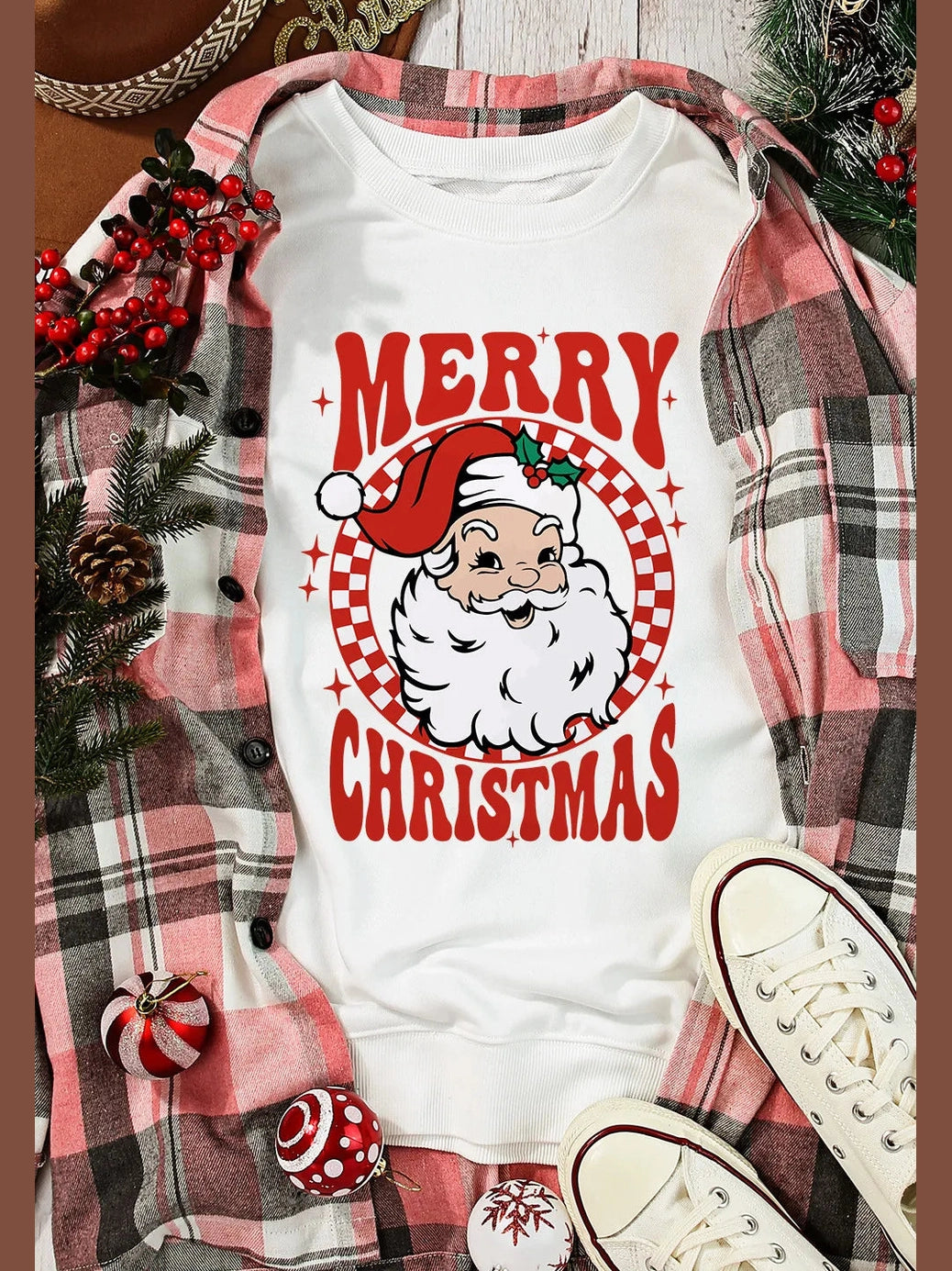 Santa Graphic Round Neck Long Sleeve Sweatshirt nicholesgifts
