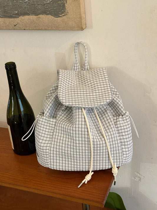 Plaid Drawstring Closure Backpack Bag nicholesgifts