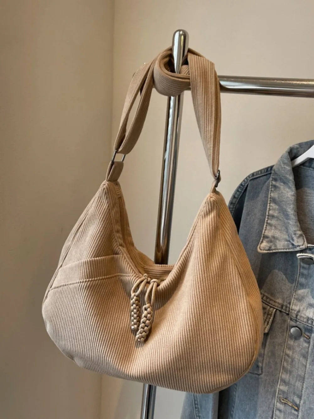 Ribbed Adjustable Strap Shoulder Bag Trendsi