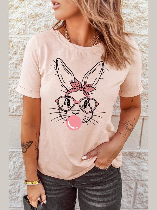 Women Rabbit Graphic Easter Tee Shirt