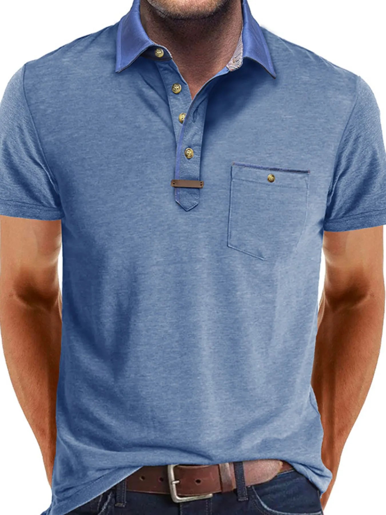 Men's Full Size Contrast Collar Pocket Polo Shirt Plus Size
