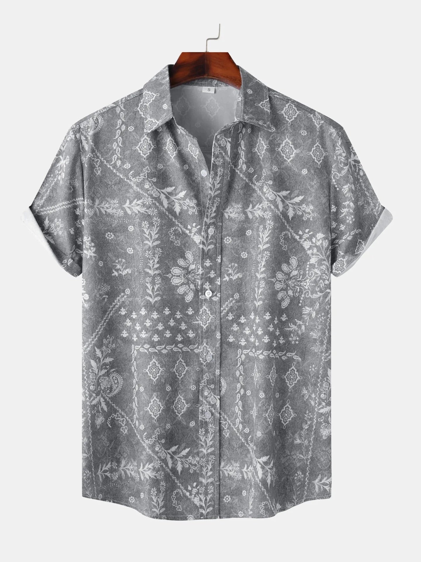 Men's Printed Short Sleeve Button-Up Shirt Trendsi