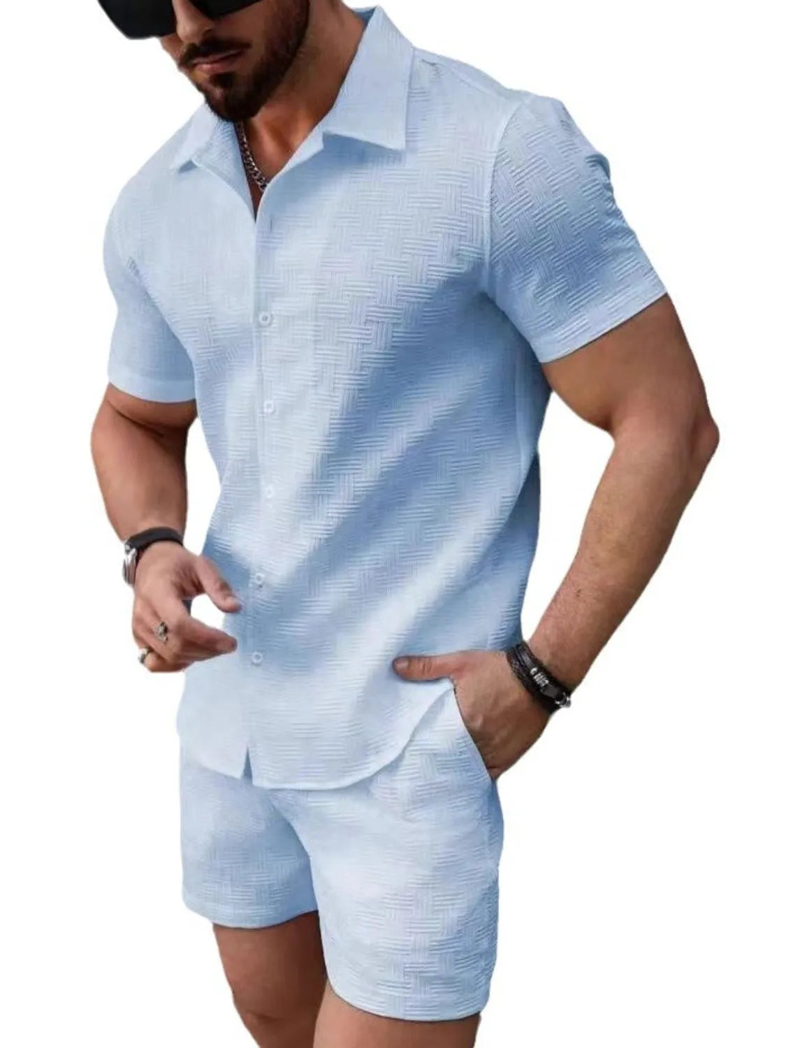 Men's Button Up Short Sleeve Shirt and Shorts Set NicholesGifts