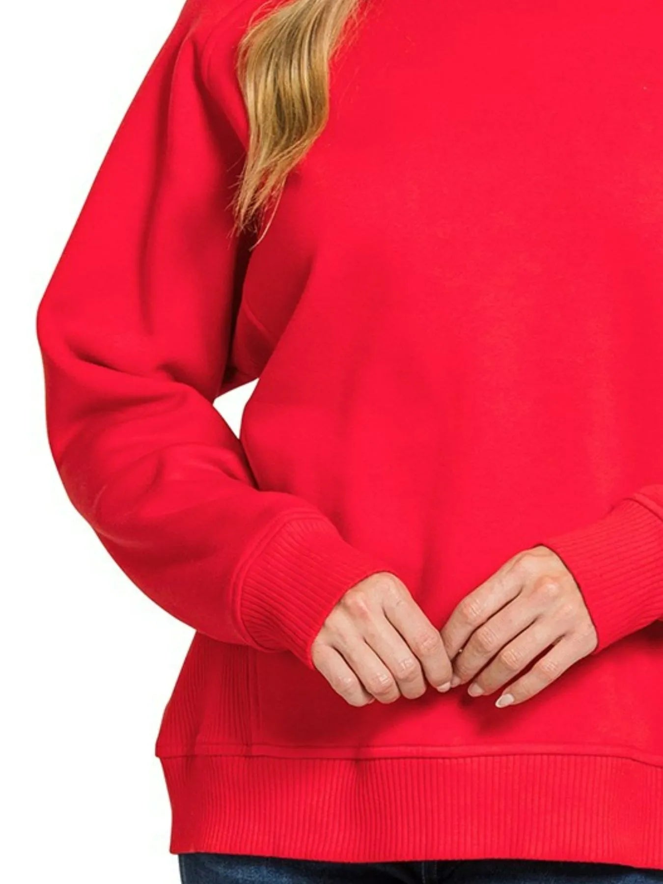 Zenana Fleece Round Neck Ribbed Side Raglan Sweatshirt NicholesGifts