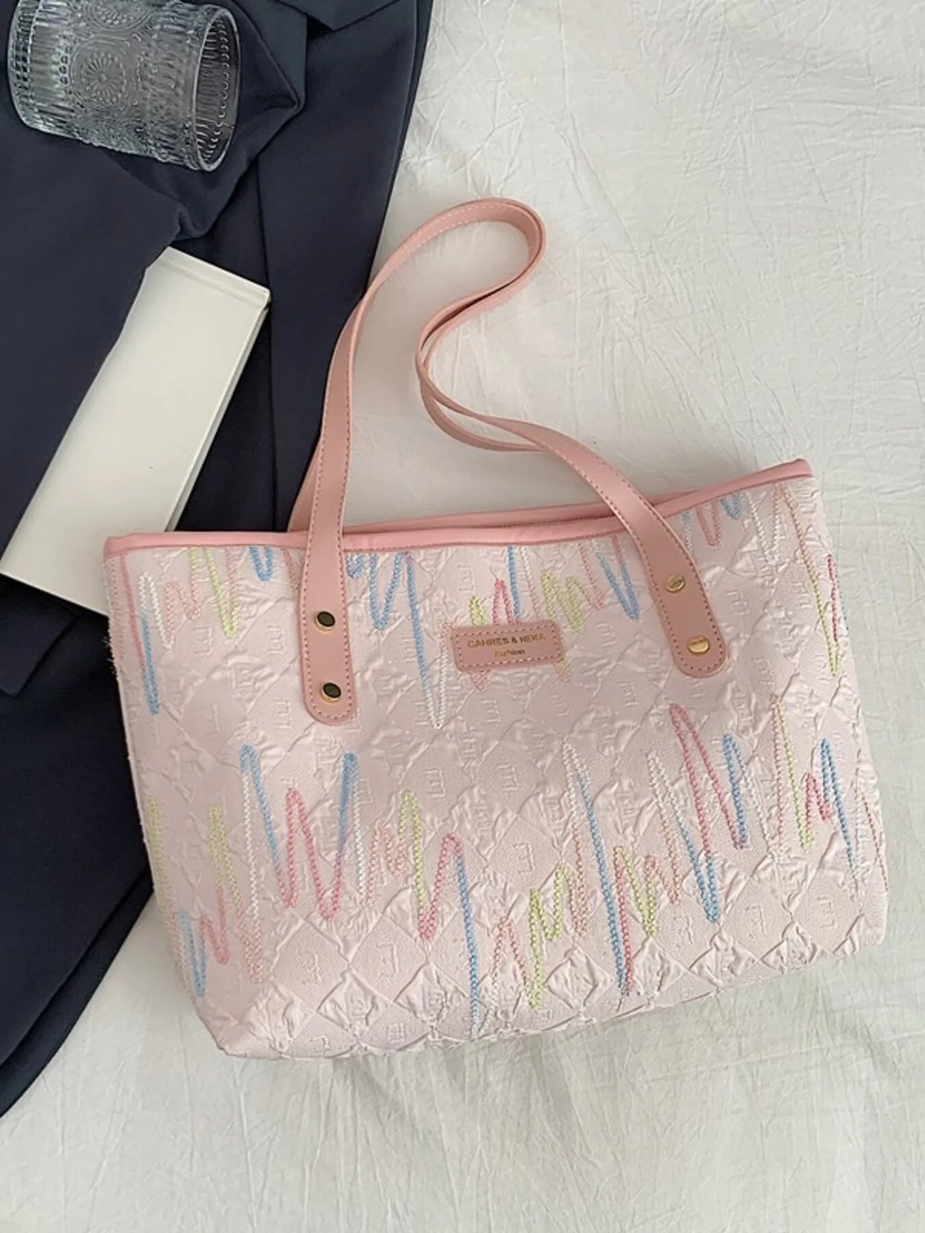 Contrast PU Leather Tote Bag Trendsi