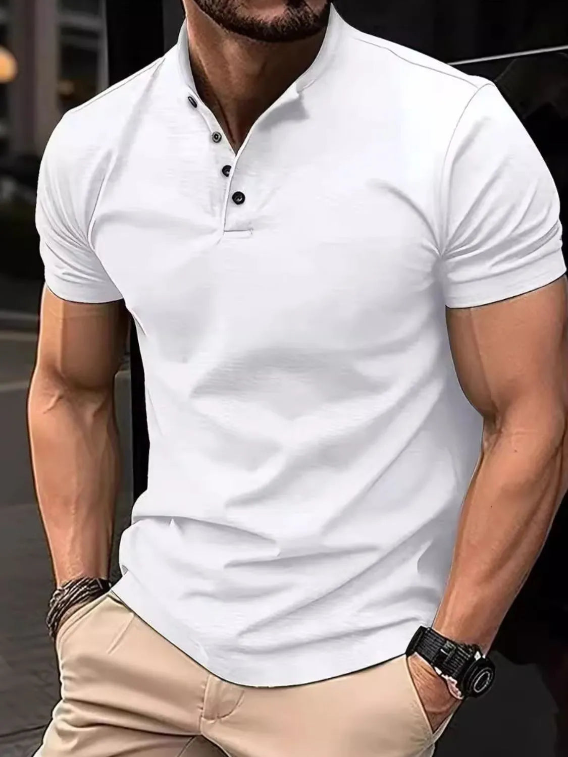 Men's Full Size Button Detail Short Sleeve Polo Plus Size