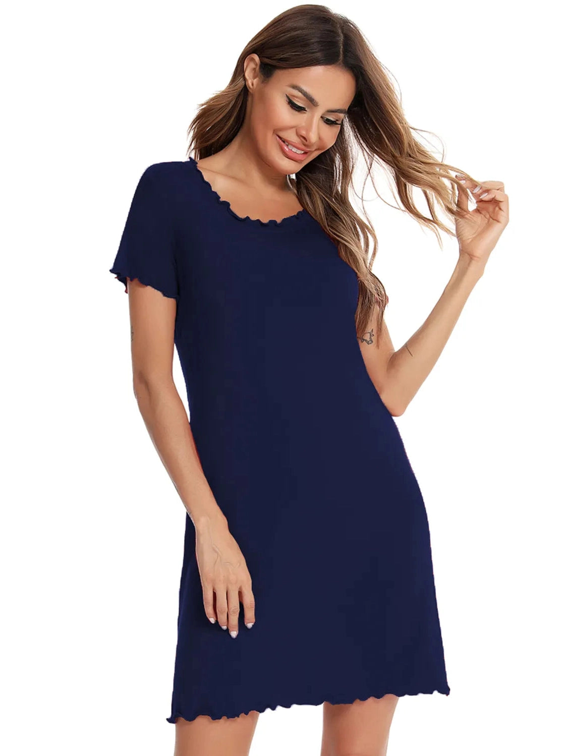 Round Neck Short Sleeve Lounge Dress nicholesgifts