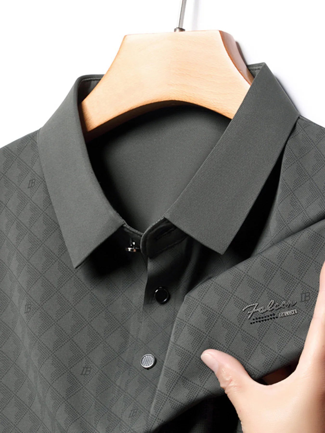 Men's Plus Size Diamond Pattern Textured Polo Shirt