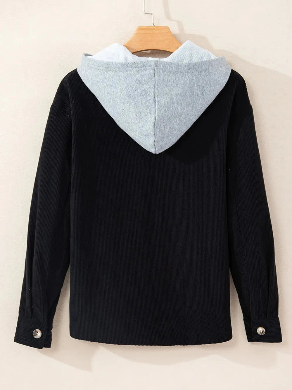 Drawstring Button Up Long Sleeve Hooded Jacket nicholesgifts