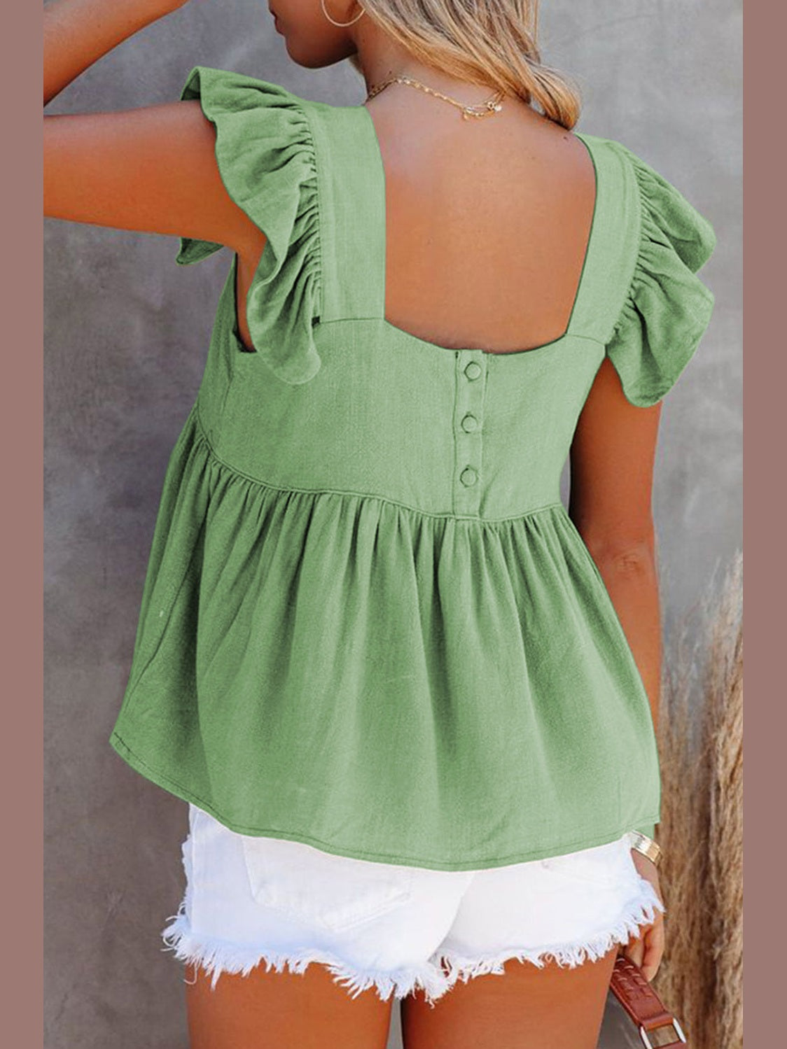 Full Size Ruffled Square Neck Cap Sleeve Blouse NicholesGifts