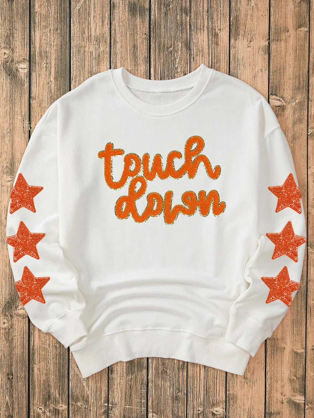 Letter & Star Round Neck Long Sleeve Sweatshirt NicholesGifts