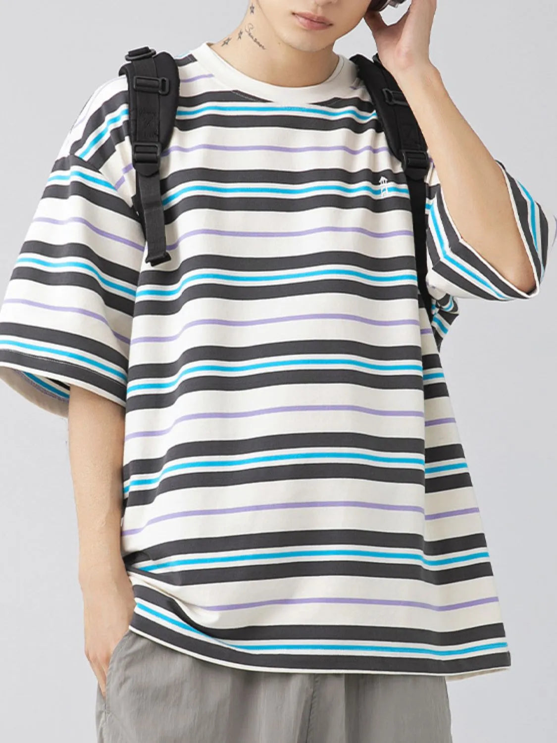 Men's Plus Size Basic style Round Neck Striped T-Shirt