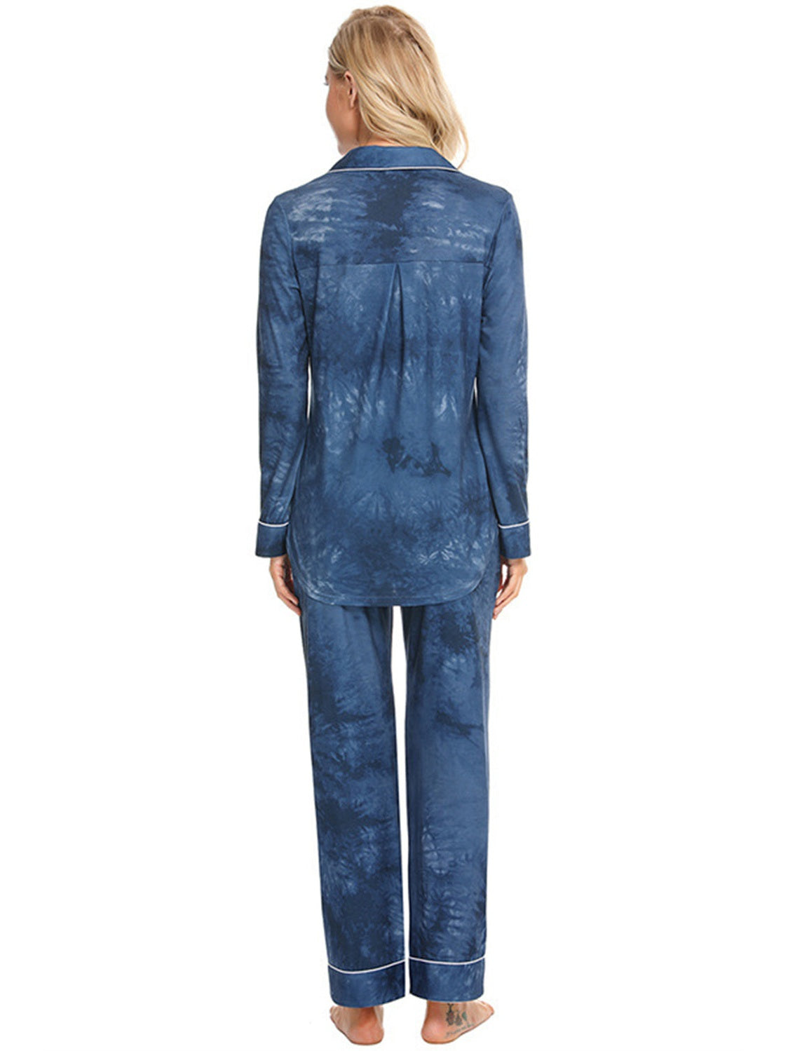 Collared Neck Long Sleeve Loungewear Set with Pockets nicholesgifts