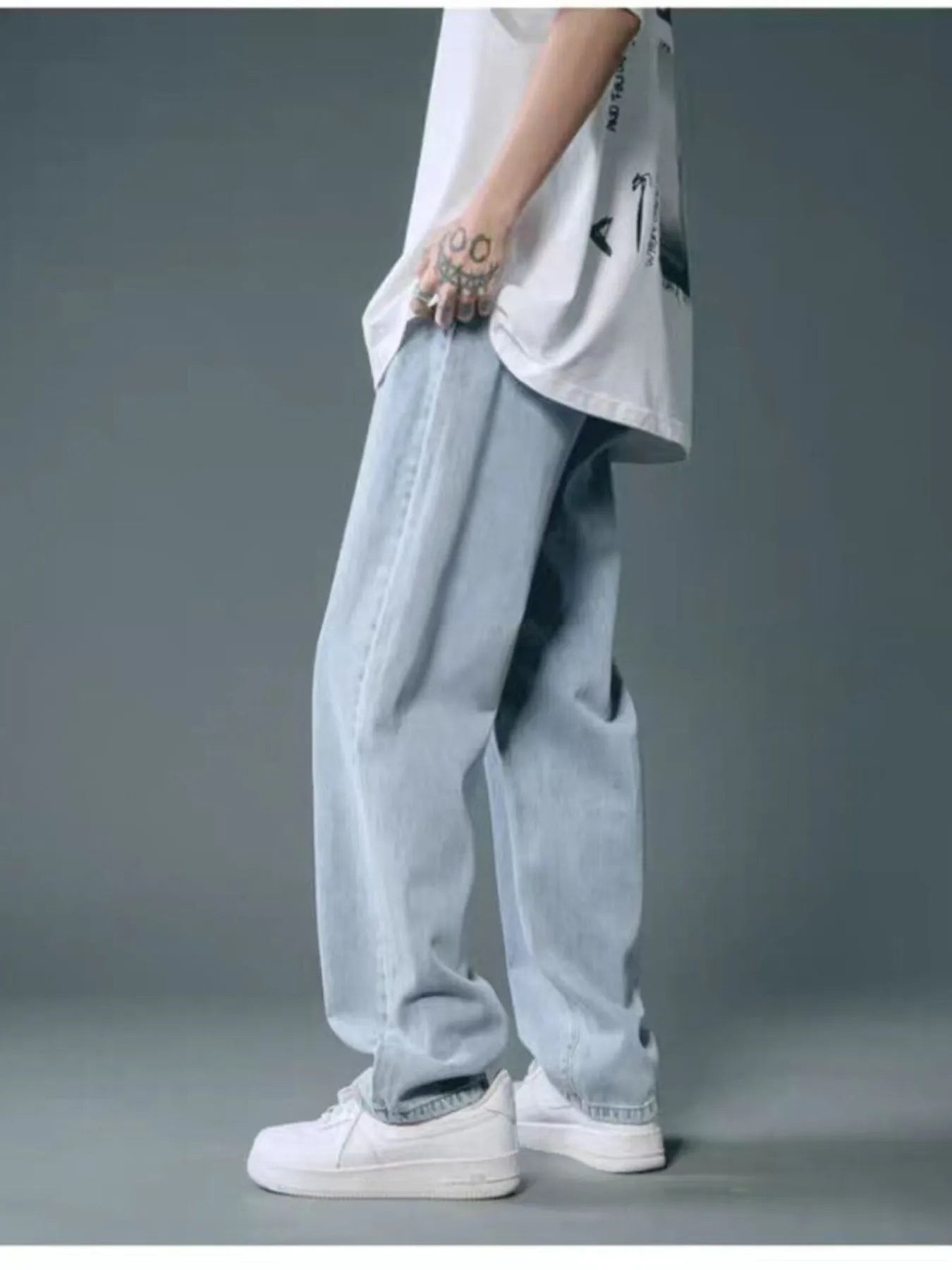Men's Full Size Wide Leg Wash Relaxed Fit Jeans Plus Size