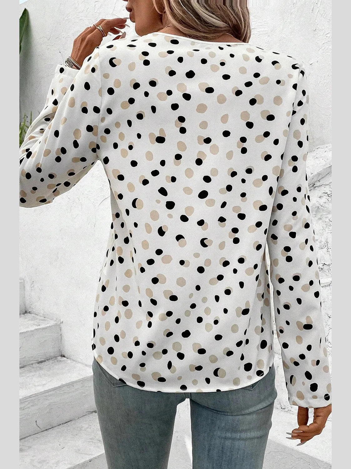 Printed V-Neck Long Sleeve Blouse nicholesgifts
