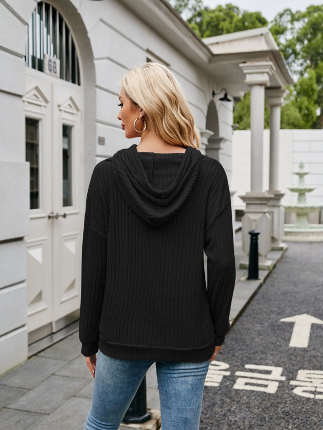 NicholesGifts Women Ribbed Drawstring Long Sleeve Hoodie NicholesGifts